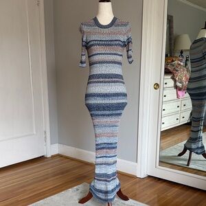Zimmermann Wonderland Stripe Rib Sweater Maxi Dress in Denim Melange